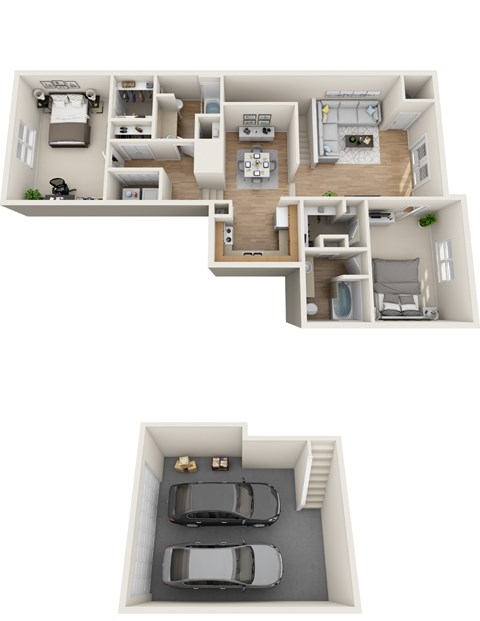 Floor plan for 2 beds, 2 baths, 1284 sqft